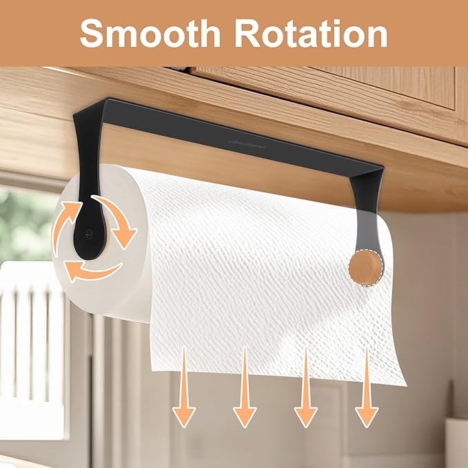 Under Cabinet Paper Towel Holder, Stainless Steel Paper Towel Holder – Wall Mount or Under Cabinet Mount Paper Roll Holder for Kitchen & Bathroom (2 Pack Black)