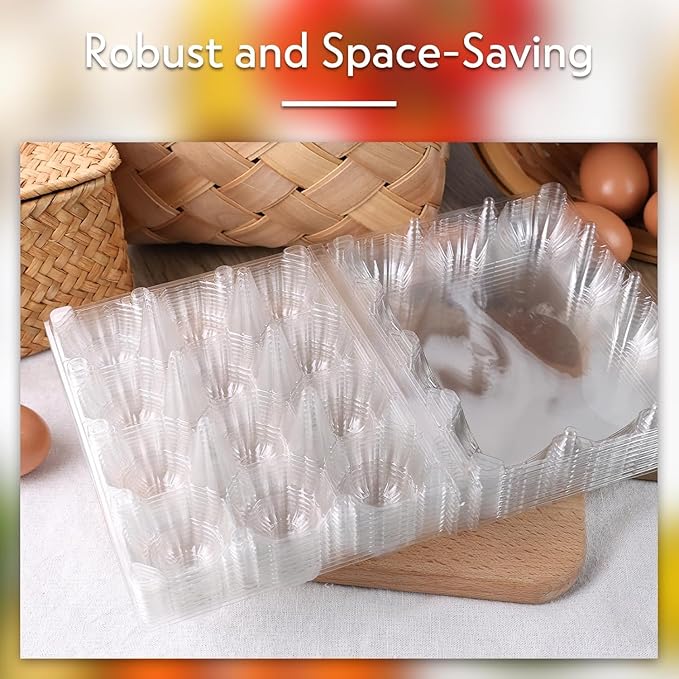 HAKSEN 60 PCS 12 Count Plastic Egg Cartons, with 60PCS Date Labels, Bulk Cheap Clear Reusable Egg Containers Holds for Fresh Medium Eggs Storage, Suitable for Farms, Family, Markets Display