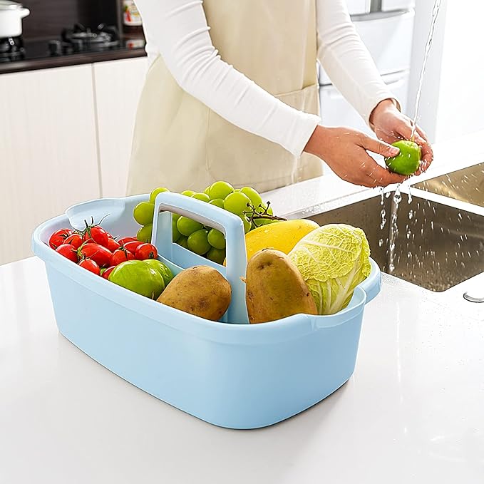 Goderewild Multi-Purpose Plastic Cleaning Caddy with Handle, Shower Caddy Organizer/Storage Basket/Totes Portable for Bathroom Supplies, Cleaning Products, Under Sink Tool, Housekeepers (Blue)