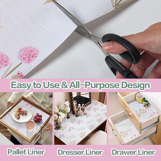 Terravue Floral Shelf Liner for Kitchen Cabinets Non Adhesive Drawer Liners Non Slip Cupboard Liner Flower Cabinet Liners Strong Grip Kitchen Shelves Dresser Waterproof Easy to Clean 12IN x 16.4FT