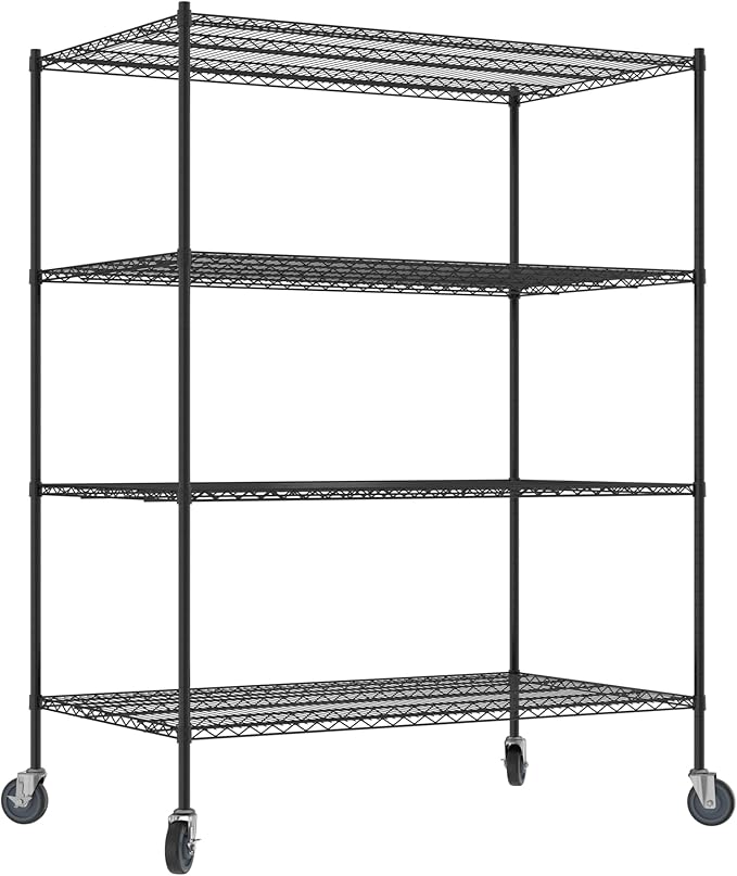 Commercial NSF Listed Black Epoxy Mobile Wire Shelving Kit 36" x 60" x 80", with 4 Shelves Perfect for Warehouse, Walk-in Refrigerator, Freezer, Grocery Store, Restaurant, Dishroom