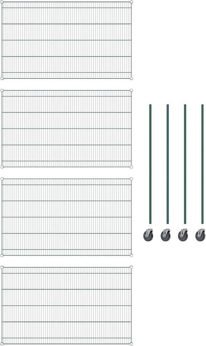Commercial NSF Listed Green Epoxy Mobile Wire Shelving Kit 36" x 60" x 60", with 4 Shelves Perfect for Warehouse, Walk-in Refrigerator, Freezer, Grocery Store, Restaurant, Dishroom