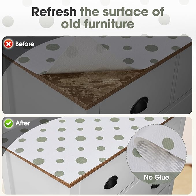 ALIUNI Drawer and Shelf Liner, Non-Slip Kitchen Cabinet Liners Non-Adhesive Thick Strong Grip Waterproof Washable Mats Protect Dresser Shelves Cupboard Bathroom Cabinets, Polka Dot, 18 in X 10 FT
