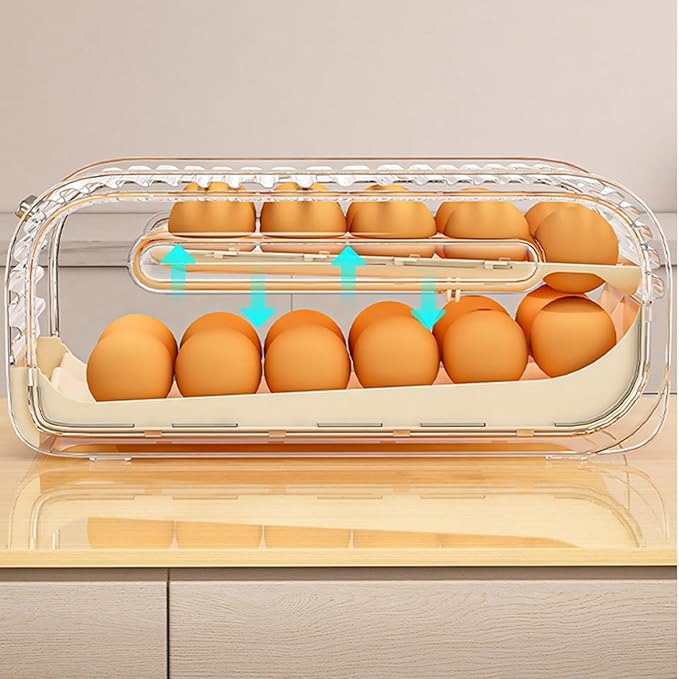 RMWHGDUL Egg Holder for Fridge Storage Bin Automatic Rolling Transparent Egg Box for Countertop