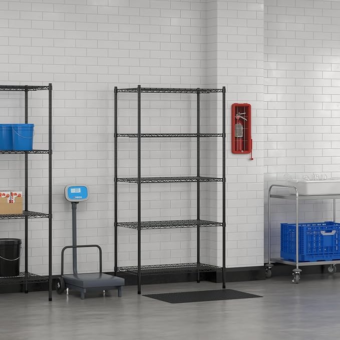 Commercial NSF Listed Black Epoxy Stationary Wire Shelving Kit 21" x 36" x 74", with 5 Shelves Perfect for Warehouse, Walk-in Refrigerator, Freezer, Grocery Store, Restaurant, Dishroom