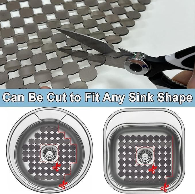 Kitchen Sink Mat for Stainless Steel/Ceramic Sinks,2 Pack Dish Sink Mats for Kitchen Sink with Scissors, Fast Draining,Easy to Clean,DIY Cut,15.7 X 11.8 Inch(Light Black)