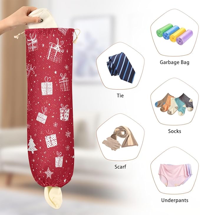 Plastic Bag Holder Wall Mount Grocery Bag Shopping Bag Storage Holder Organizer Dispenser with Adhesive Hook,for Kitchen Bathroom Home Decor 9x22 Inches Christmas Persent Stars23