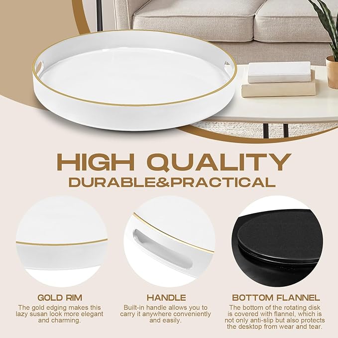 MAOANME 13" Lazy Susan Organizer for Cabinet, 360° Turntable Organizer with Handles, White Rotating Tray Organizers and Storage for Kitchen, Pantry, Bathroom, Table
