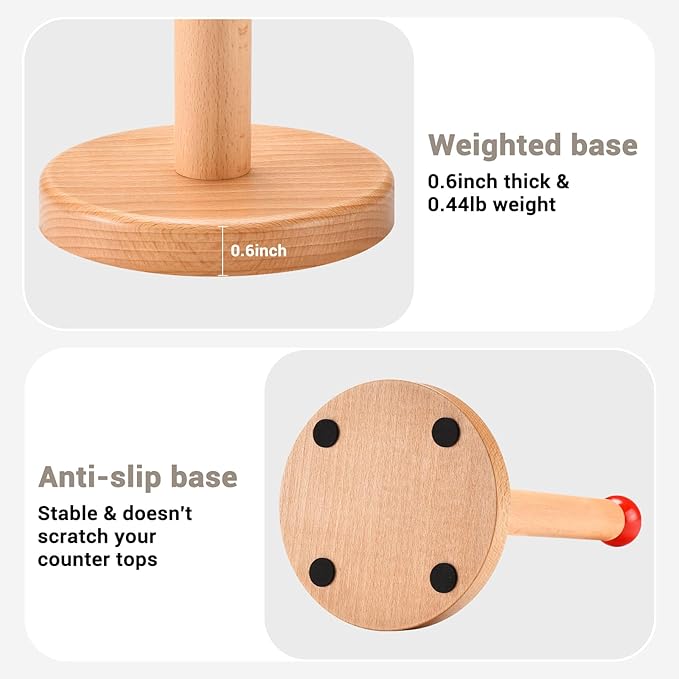 Paper Towel Holder, Wooden Kitchen Roll Stand (Red Ball)
