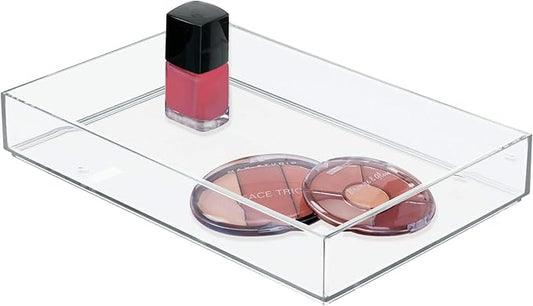 iDesign Decorative Countertop Vanity Tray Organizer for Bathroom, Bedroom, Closet, Entryway, The Clarity Collection – 8" x 12" x 2", Clear