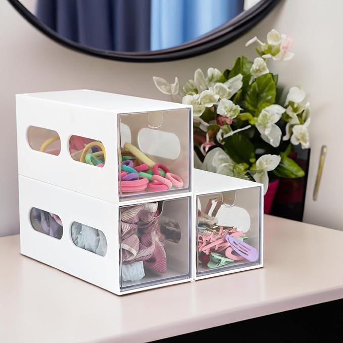 Drawer Organizer Desktop Office Supplies Desk Organizer and Storage Stationary Make Up Jewelry Pen Storage Drawer, Clear Accessories Makeup Organizer Countertop Storage (White, 1 Pack)