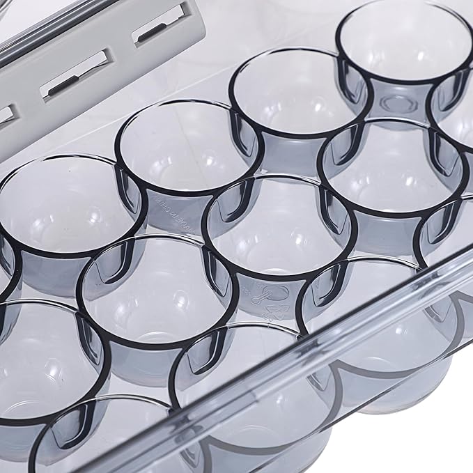 BSTKEY Egg Holder for Refrigerator, Egg Container with Time Scale, Egg Holder with Lid for Kitchen Storage, Stackable Tray for 18 Eggs