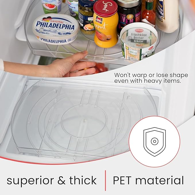 Lazy Susan for Refrigerator - 360° Turntable Refrigerator Organizer and Storage Tray for Fridge, Cabinet & Pantry - Rectangle Lazy Susan (16.5"x11.5"x1.5") (2 Pack)