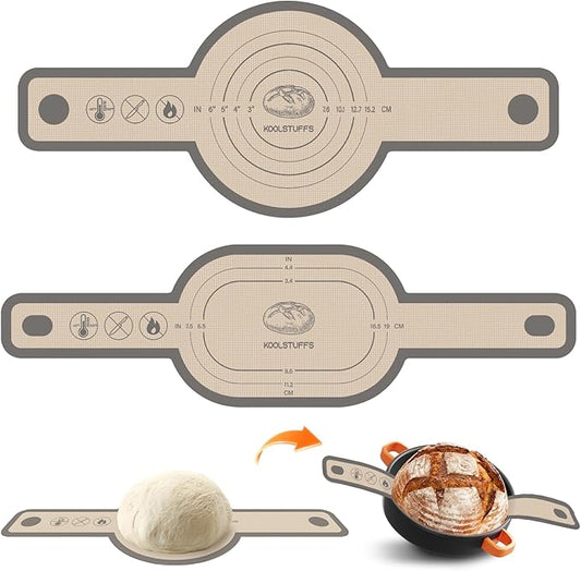 Silicone Bread Sling Oval and Round, 2Pcs Non-Stick Reusable Bread Sling, Sourdough Tools & Dutch Oven Accessories, Gray