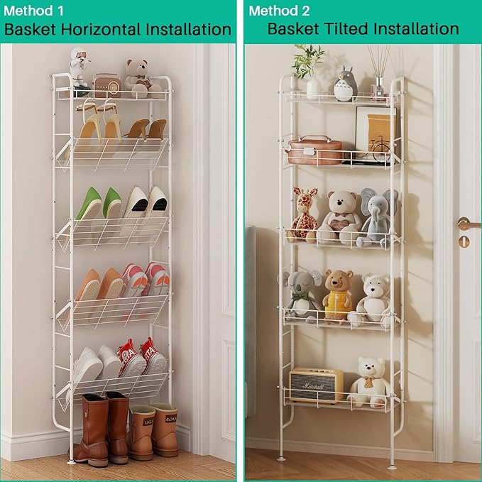 bukfen Narrow Spice Organizers, Slim Behind The Door Organizers,5-Tier Narrow Bathroom Shelf,Slim Corner Shelf,Space-Saving Multi Functional Storage,Spice Racks