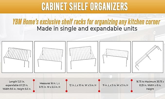 YBM Home 2555v Shelf Organizer and Storage Rack, 16"L x 9.75"W x 5.5"H, Silver, Pack of 4