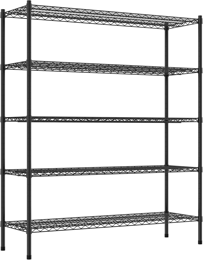 Commercial NSF Listed Black Epoxy Stationary Wire Shelving Kit 18" x 54" x 64", with 5 Shelves Perfect for Warehouse, Walk-in Refrigerator, Freezer, Grocery Store, Restaurant, Dishroom