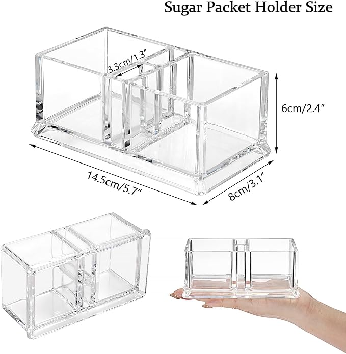 ELLDOO Sugar Packet Holder, Acrylic Sugar Bowl for Restaurant, Tea Bag Organizer, Coffee Stirrers Straws Small Condiments Packet Holder, Sugar Caddy Dispenser for Countertop Coffee Bar