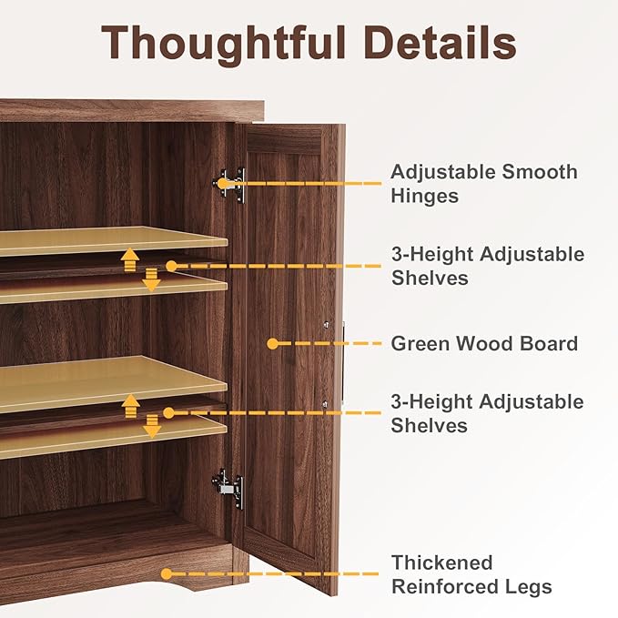 Fluted Buffet Cabinet with Storage Accent Sideboard,Modern Credenza with 4 Doors & Adjustable Shelves,Wood Coffee Bar Table Console for Dining Room Kitchen Living Room Entryway, Walnut
