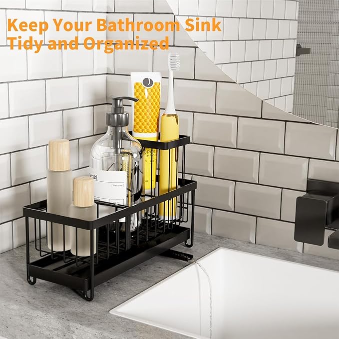 Sponge Holder for Kitchen Sink - Sink Caddy with Brush Holder Auto Draining Sponge Caddy Organizer with Divider Stainless Steel Kitchen Accessories Storage for Countertop