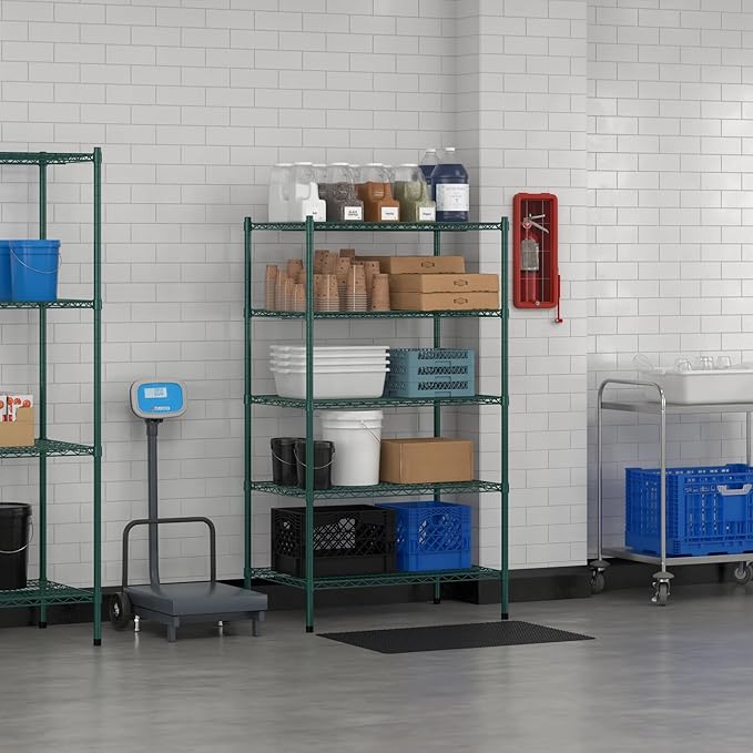 Commercial NSF Listed Green Epoxy Stationary Wire Shelving Kit 24" x 36" x 64", with 5 Shelves Perfect for Warehouse, Walk-in Refrigerator, Freezer, Grocery Store, Restaurant, Dishroom