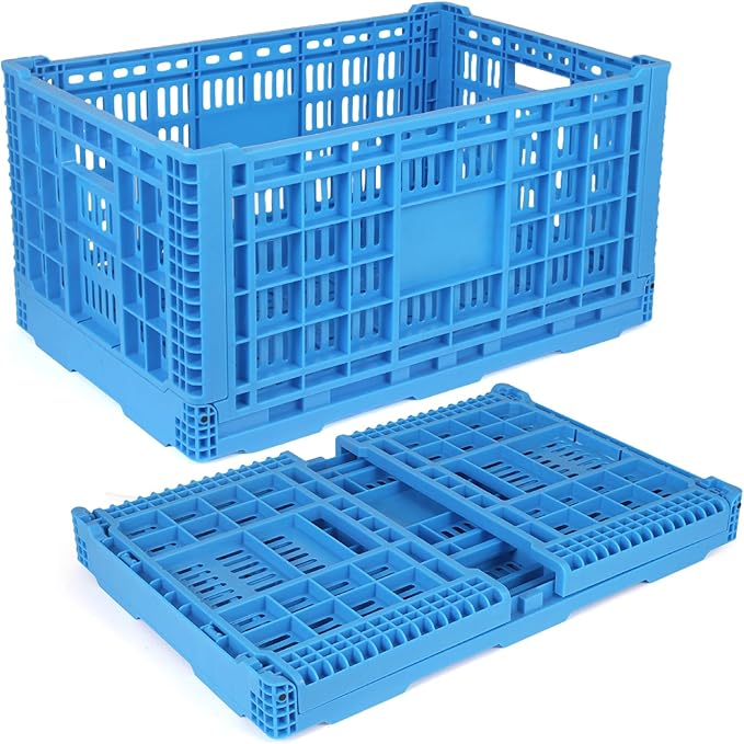 Shineyaplus Collapsible Milk Crate, 1 pck 72L(19GAL) Stackable Storage Bins, Heavy Duty Storage Crates, Plastic Crates for Grocery, Warehouse Organization - Extra Large, Holds 130 lbs Per Bin