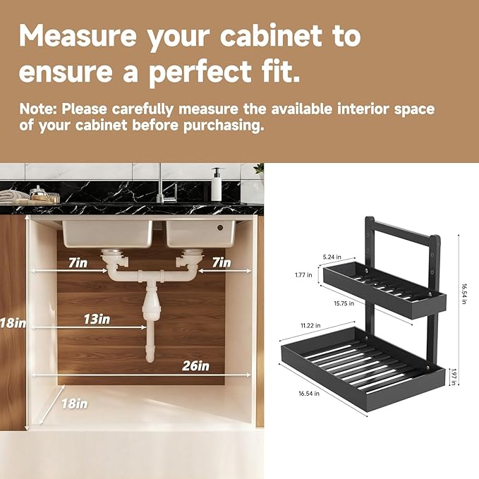 Bamboo Undersink Organizer Storage - 2-Tier Cabinet Shelf with Adjustable Levels, Under Sink Storage Slide Out for Cabinet Pantry Kitchen Bathroom