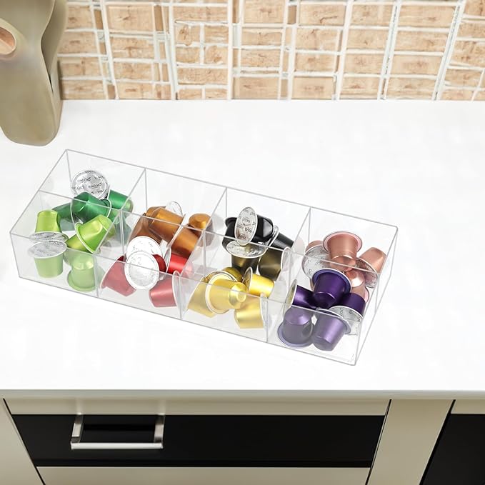 ZEXALOR Clear Drawer Organizer, 8 Sections Makeup Socks Organizer Holder, Drawer Dividers Office Desk Tray Bathroom Jewelry Trays (8 Cell)