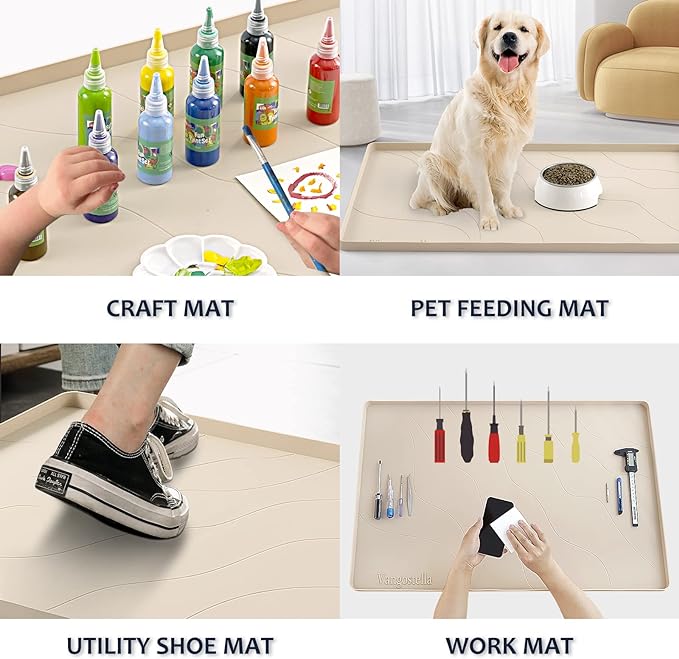 Vangostella Heavy Duty Silicone Under Sink Mats for Kitchen Waterproof 19" x 19", Extra Thick Under Sink Rubber Mat Drip Tray, Raised Edge Under Sink Liner,Prevent Drips, Leaks, Spills,Beige