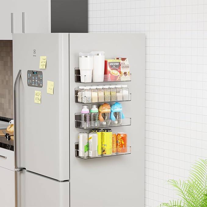 Yieach 4 Pack Acrylic Adhesive Spice Rack Wall Mount - 11.5x3.6 Inch, Clear Spice Shelf Storage Holder,4 Pack Stick on Hanging Spice Rack Organizer for Cabinet Door,Kitchen Wall,Rv,Inside Cabinets