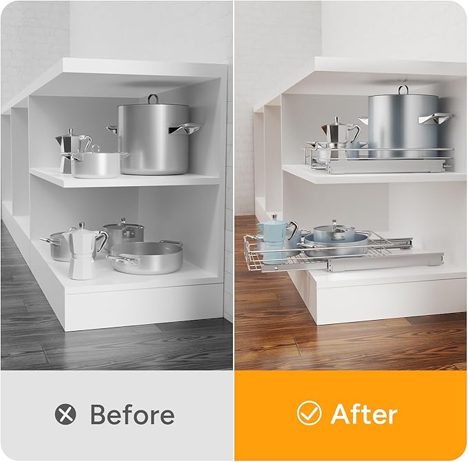 ROOMTEC Pull Out Cabinet Organizer(11" W x 18" D),Heavy Duty Slide Out Shelves,Pull out Drawers for Kitchen Cabinet,Base Cabinet Organization for Home, Kitchen, Bathroom