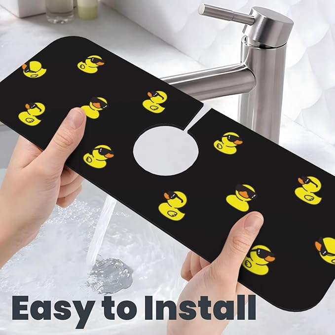 Duck Ducky Sunglasses Yellow Kitchen Sink Splash Guard Faucet Mat Super Absorbent Fast Drying Mat Sink Gadgets-Fast Drying Pad Sink Mat For Kitchen Bathroom (15" X 5.5" )
