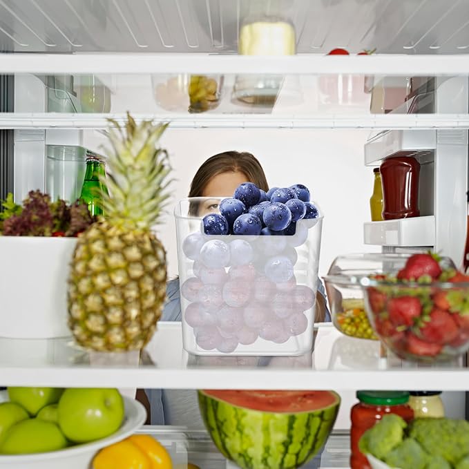4pcs Refrigerator Organizer Bins Translucent Fridge Storage Box for Vegetables Fruits Drinks Multi-functional Kitchen and Pantry Use