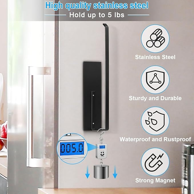 Black Paper Towel Holder, Magnetic Paper Towel Holder for Fridge, Toilet Paper Roll Holder Magnet Towel Rack Wall Mount Fridge Organizer for Paper Towels Rolls Bathroom Pantry RV Kitchen Storage