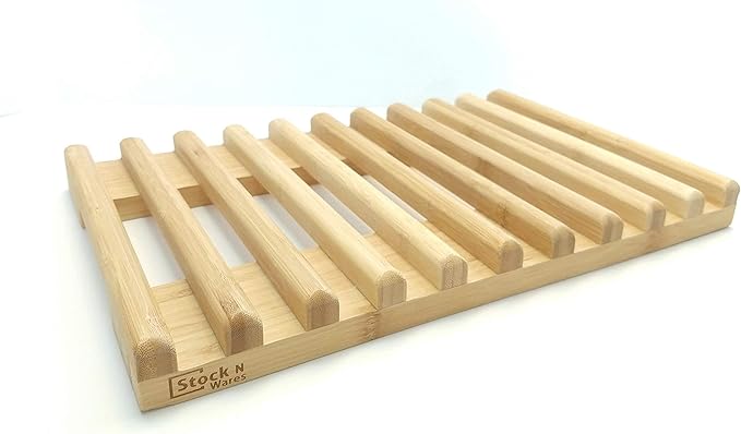 Bamboo Dish Rack, Regular(0.8" Holder Width 10 Slots), Stylish Low Profile Plate Stand, Dish Drying Rack, Cabinet Plate Stand, 15.56" Lx10 Wx1.38 H (39.53cmx25.40cmx3.49cm)
