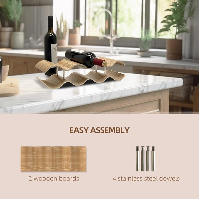 Wine Racks Countertop, 2-Tier Wooden Wine Rack Inserts for Cabinet, Bottle Holder Stand, 7 Bottles Freestanding Wine Storage Cabinet Shelf Organizer for Home Décor, Bar and Pantry