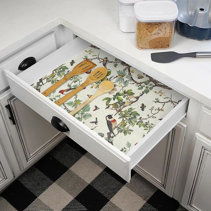 Quttisay Drawer and Shelf Liner for Kitchen Cabinets Non-Adhesive Cabinet Liner,Non Slip Waterproof Drawer Liner,Easy to Clean Strong Grip Kitchen Liner for Cupboard,Dresser,Shelves (12In x 16.4FT)