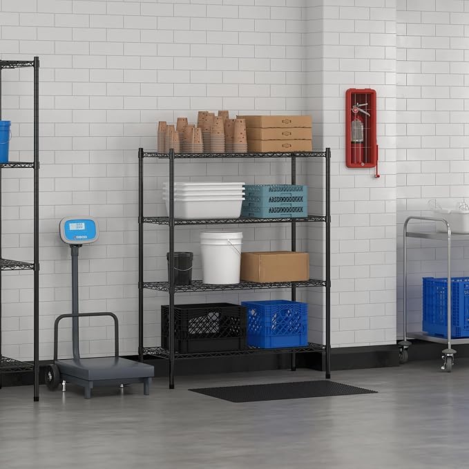 Commercial NSF Listed Black Epoxy Stationary Wire Shelving Kit 18" x 42" x 54", with 4 Shelves Perfect for Warehouse, Walk-in Refrigerator, Freezer, Grocery Store, Restaurant, Dishroom