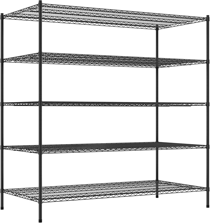 Commercial NSF Listed Black Epoxy Stationary Wire Shelving Kit 36" x 72" x 74", with 5 Shelves Perfect for Warehouse, Walk-in Refrigerator, Freezer, Grocery Store, Restaurant, Dishroom