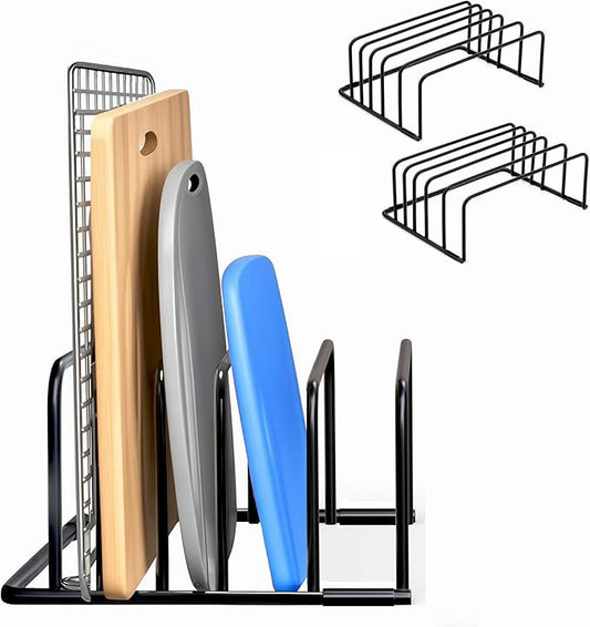Kitchen Cutting Board Organizer Rack, 5-Slot Storage Holder for Boards, Bakeware, Cookie Sheets (2pc Black)