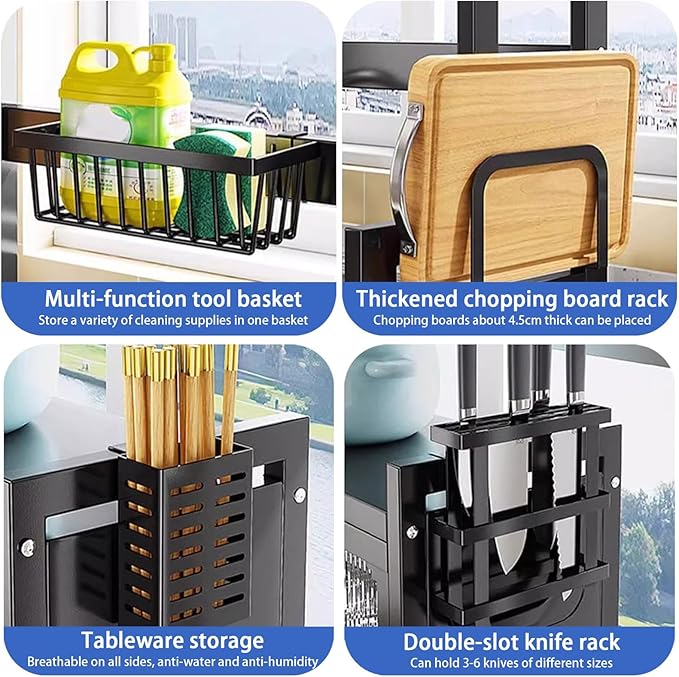 Over Sink Dish Drying Rack 2 Tier Stainless Steel Dish Drainer with Cover and Utensil Holders Large Capacity Space Saving Kitchen Organizer