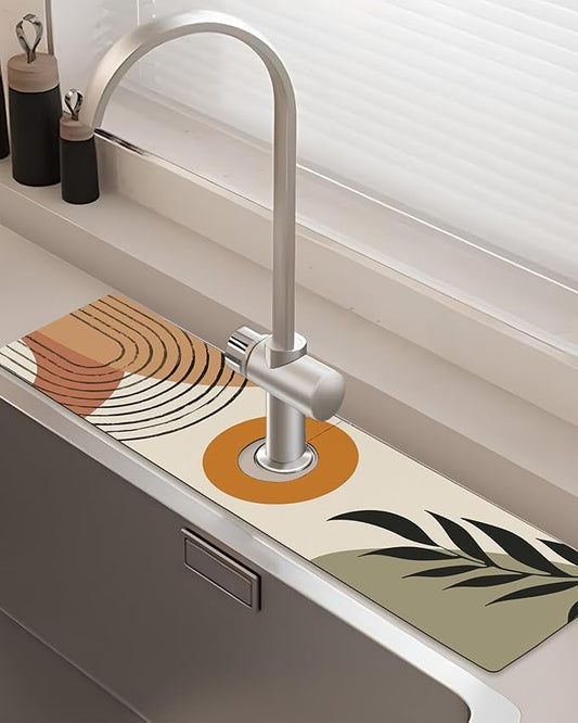 Patterned Sink Faucet Mat Kitchen Splash Guard Super Absorbent Drying Mat, Non-Slip Drain Pad for Kitchen Counter or Bathroom-24x5.5in