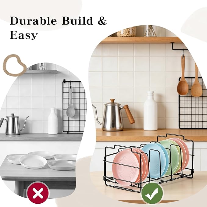 Lid Organizer, Lid Organizer for Plastic Lids, 13.6×8.5×7.1 Inches, Large Capacity Adjustable with 4 Removable Dividers, Black for Kitchen Cabinets, Drawers