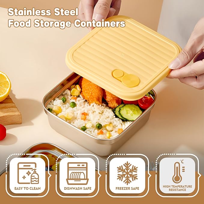 2 Pack Sandwich Containers, 20oz Stainless Steel Sandwich Box with Lids, Reusable Metal Meal Prep Lunch Boxes, BPA-Free, Dishwasher Safe, Food Storage Containers for Snacks & Fruits (White, Pink)