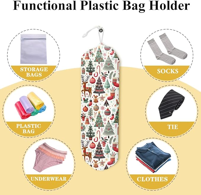 Christmas Tree Plastic Bag Holder & Dispenser - Organizer for Kitchen, Home, Office & Garages - Holiday/Festive Plastic Bags Storage