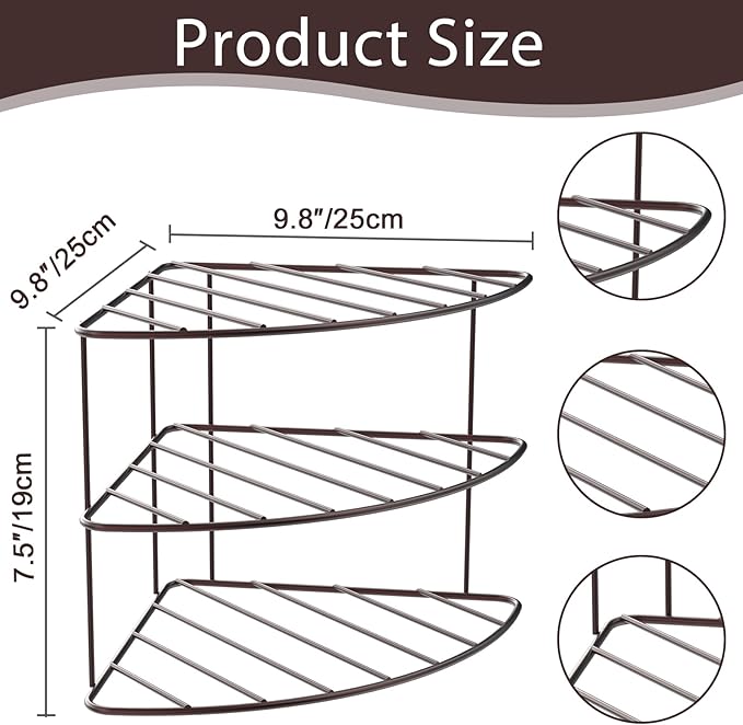 3-Tier Kitchen Details Corner Shelf Organizer | Cabinet & Countertop Storage | Plates | Cups | Bowls (2, Bronze)