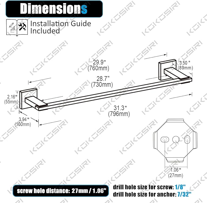 KOKOSIRI 32 Inch Bath Towel Bars Bathroom Towel Racks Towel Holder Towel Rods Kitchen Towel Hanger Bathroom Accessories Stainless Steel Wall Mounted Satin Nickel B4006BR-L32
