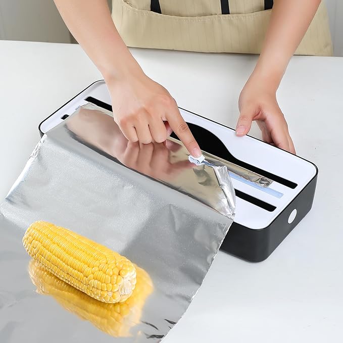 Dual-Slot Multifunctional Kitchen Cutter | For Cling Film, Aluminum Foil, and Parchment Paper Storage & Cutting | Easily Cut Two Materials at Once (Black(suckers))