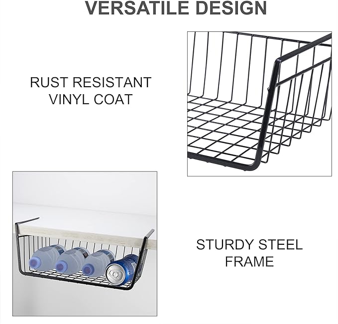Undershelf Wire Storage Basket, Household Metal Hanging Bin Slides for Space Saving for Kitchen Pantry Bookshelf (Small, 2 PCS)