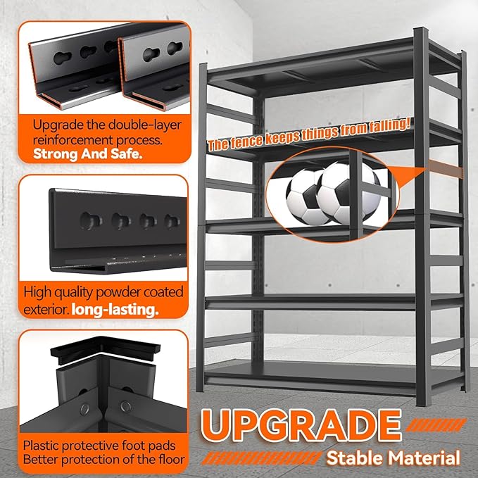 Metal Shelving, Garage Shelves Series, Heavy Duty Storage Shelf, Large Industrial Steel Racks for Garage, Basement and Factories, Multifunctional Utility Shelving Unit